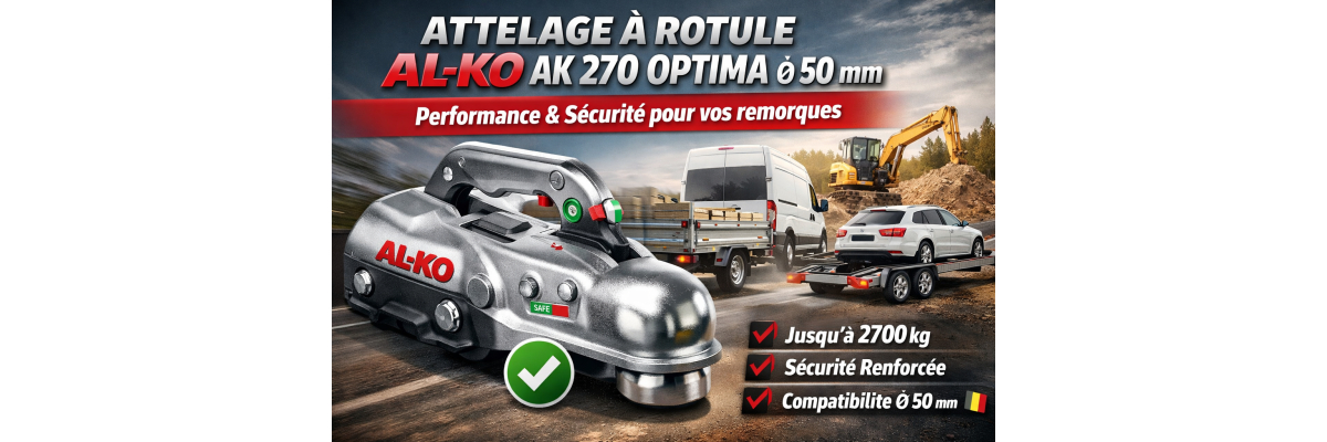 Attelage à rotule AL-KO AK 270 Optima Ø 50 mm – Accouplement à billes haute performance pour remorques professionnelles - Attelage à rotule AL-KO AK 270 Optima Ø 50 mm | Accouplement remorque haute sécurité – Afatek Belgique